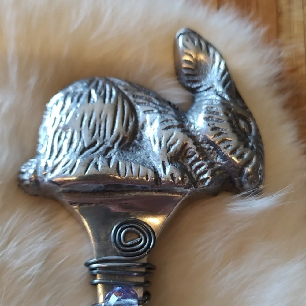 Pewter Salad/Serving Spoons Bunnies Easter Multi Color Stones High Quality.